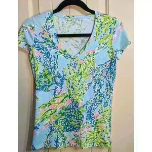 LILLY PULITZER Sz XS Michele T Palm Reader 70082 Multicolor Cotton Blend EUC